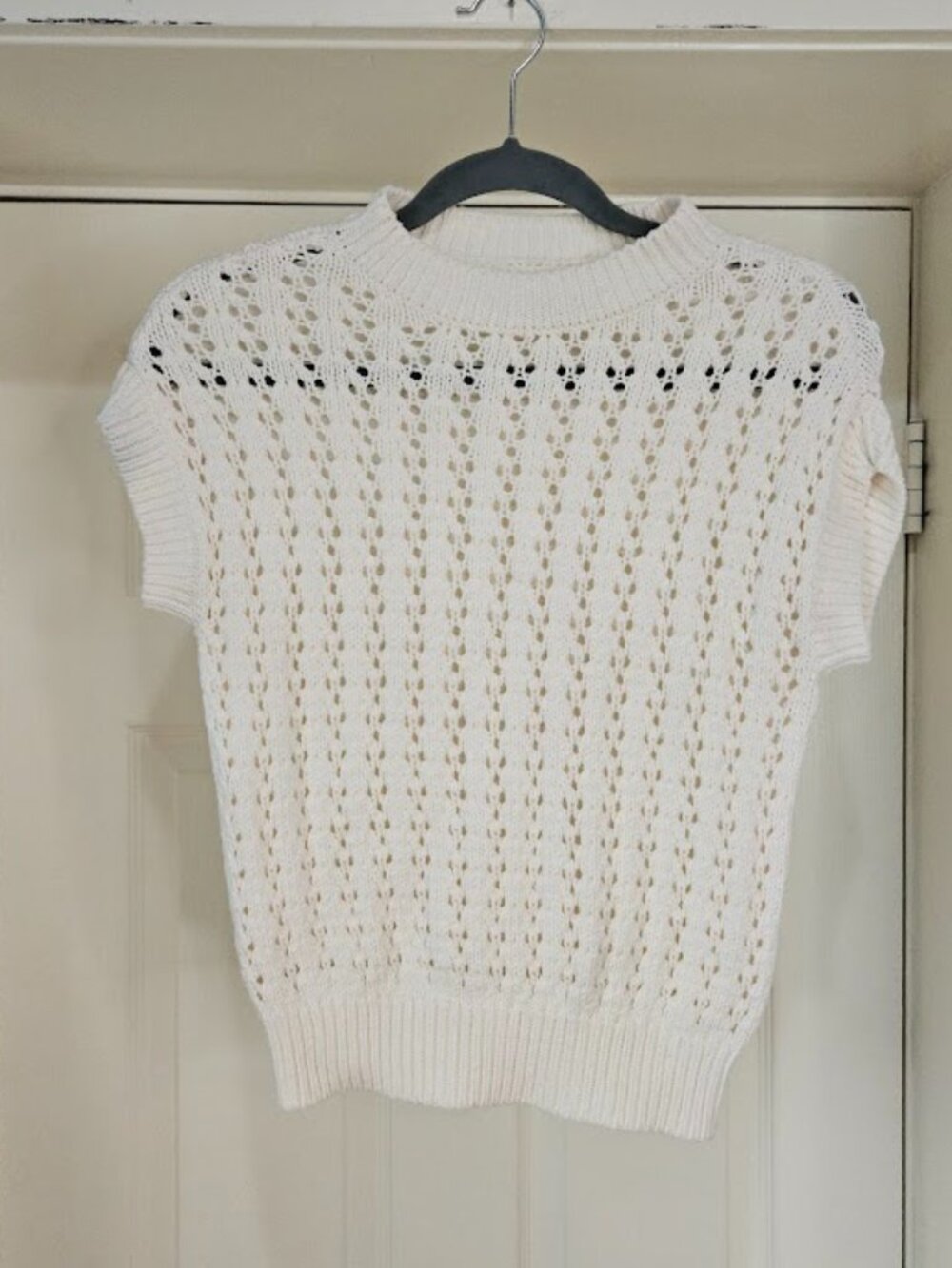 Loft nautical white chunky knit academia sweater vest top shirt minimalist XS